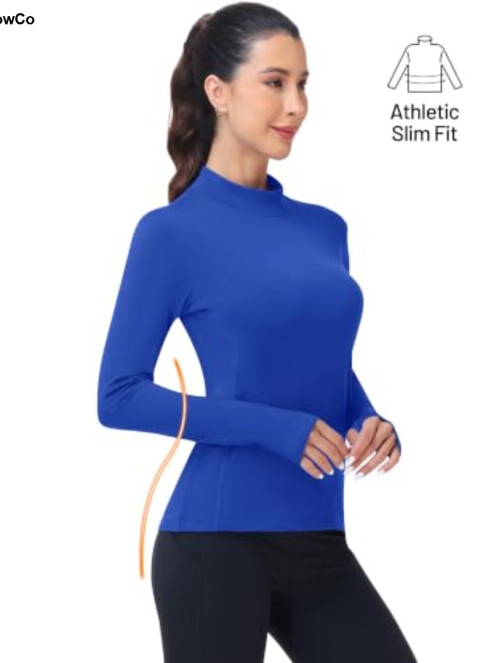 Women's Thermal Long Sleeve Mock Neck Fleece Top Thumbholes - Picture 4 of 6